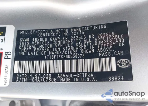 2016 Toyota Camry Xse from USA, damaged, VIN 4T1BF1FK3GU558378